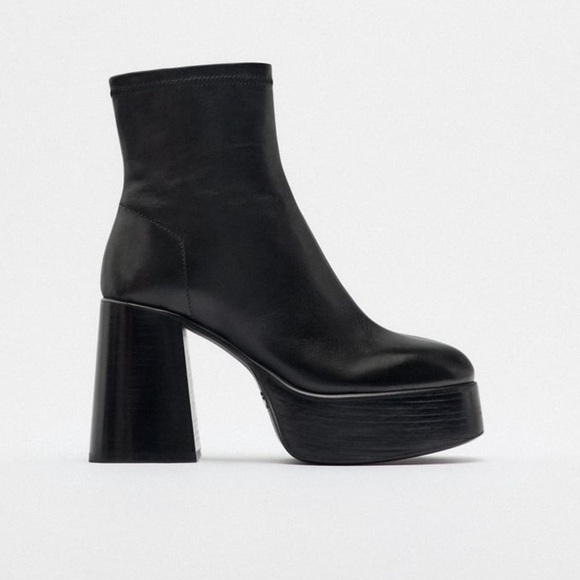 Zara Shoes - NWOT. Zara Black Leather High Heel Platform Ankle Boots. Size 10/EU 41.